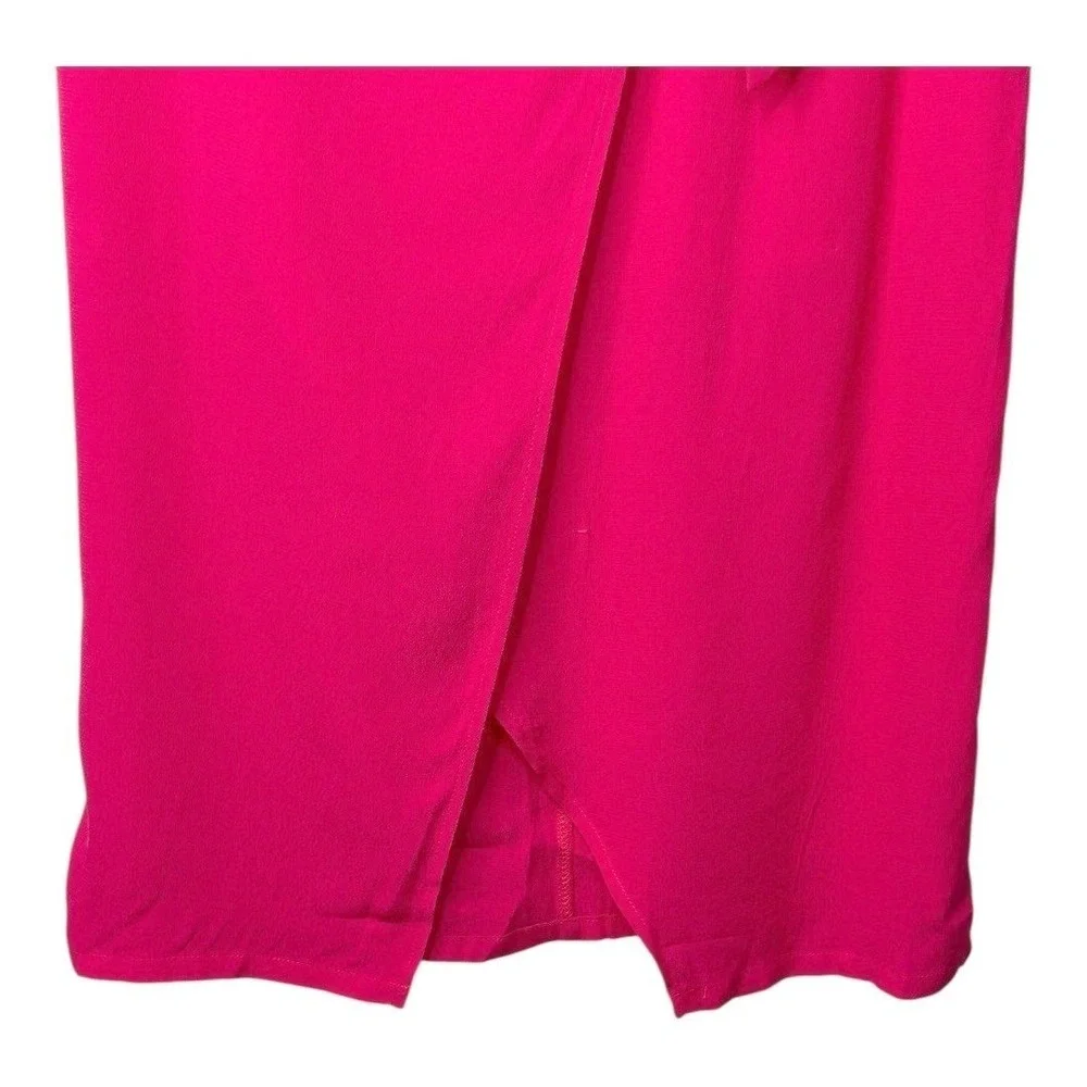 JOA Faux Wrap Pencil Skirt Womens Medium Pink Buckle Front Slit Zipper Back NEW‎